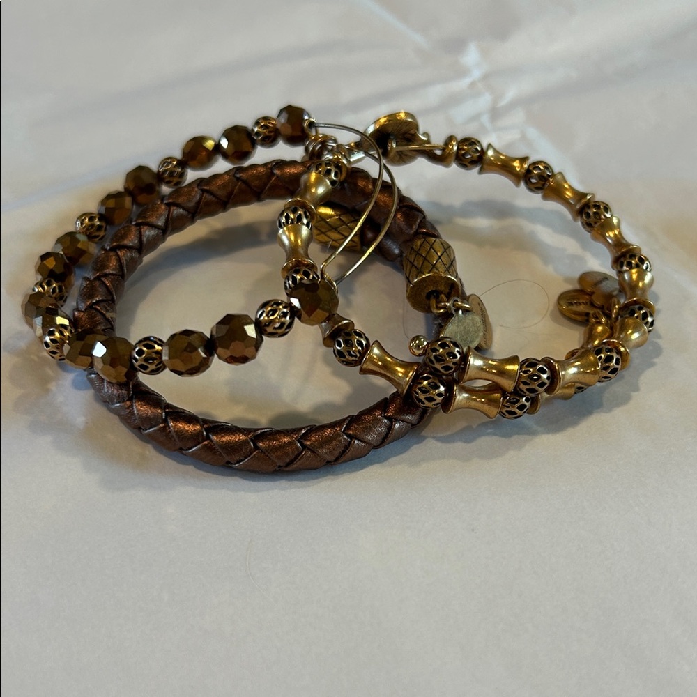 Alex and Ani Gold and Brown Beaded Bracelet Duo